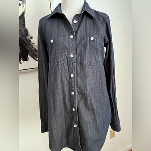 Loft Blue Chambray The Softened Button Front Blouse Size Small